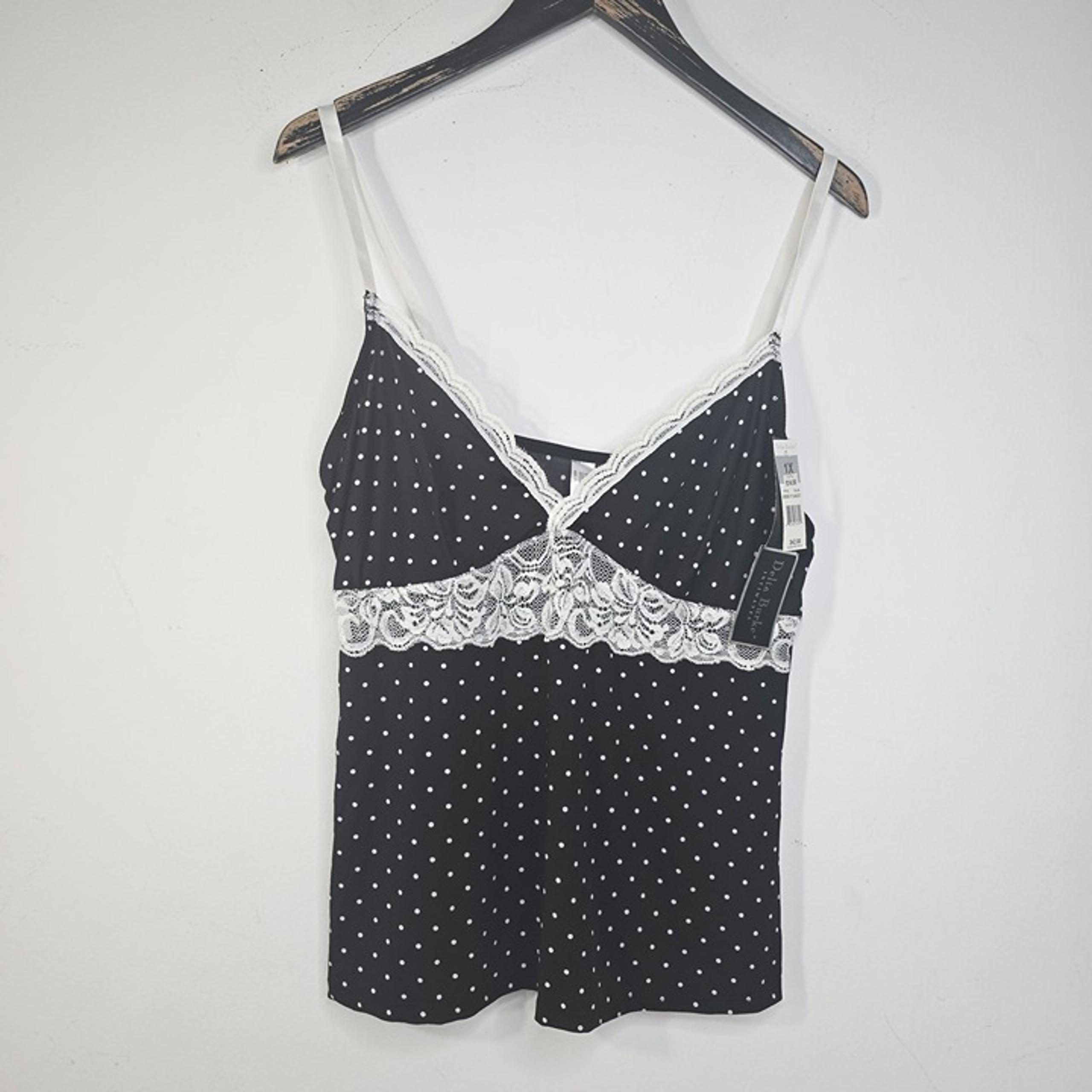 NWT Delta Burke Black White Polkadot Lace V Neck Cami Strappy Tank Top