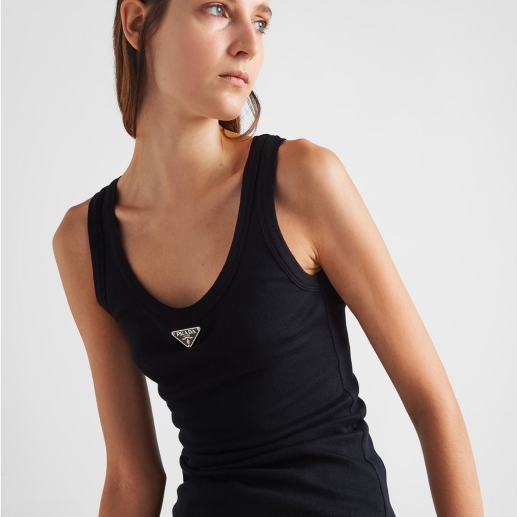 Prada Black Women's Ribbed Knit Jersey Tank Top
