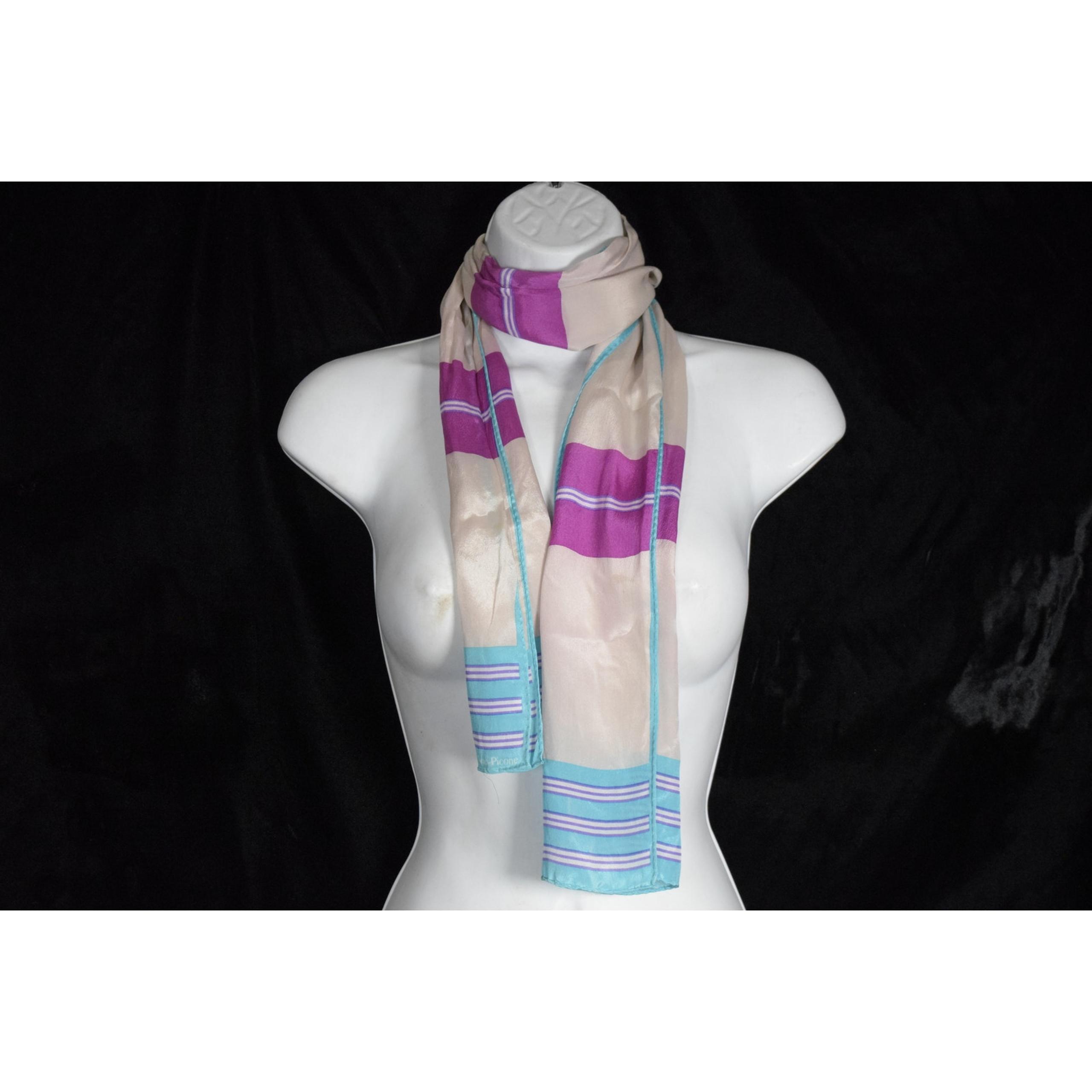 Vtg Evan Picone Designer Scarf Pink Plum Turquoise Strips Semi-Sheer 10"x51.5"