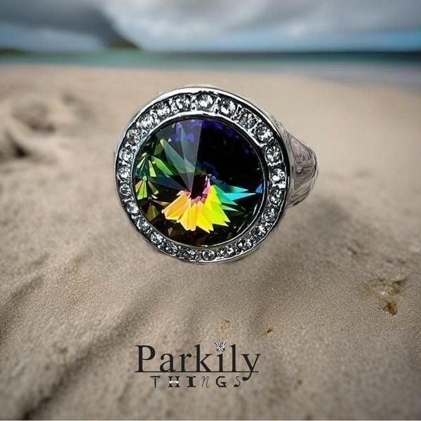 Sparkly statement ring made with Swarovski crystal size 9