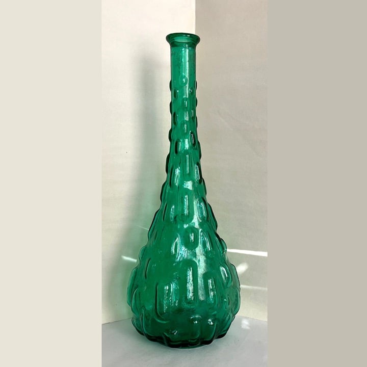 Empoli Italian MCM Art Glass Green Brick Bubble Genie 14.75 Decanter Bottle