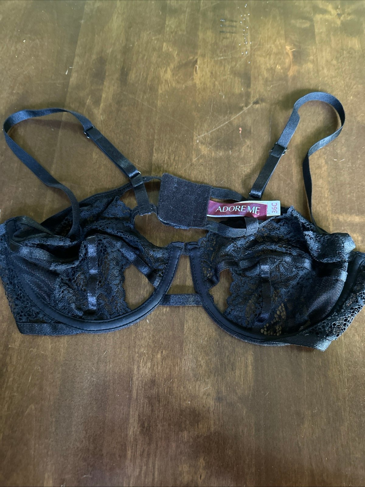 Adore Me 36C Black Lace Peek a Boo See Through Bra Sexy Romantic