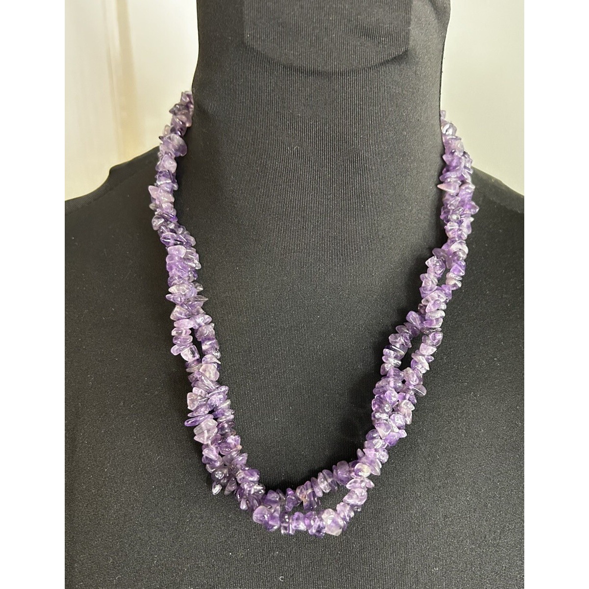 Vintage Amethyst Free Form DEEP Purple 2 Strand Sterling Silver Clasp Necklace