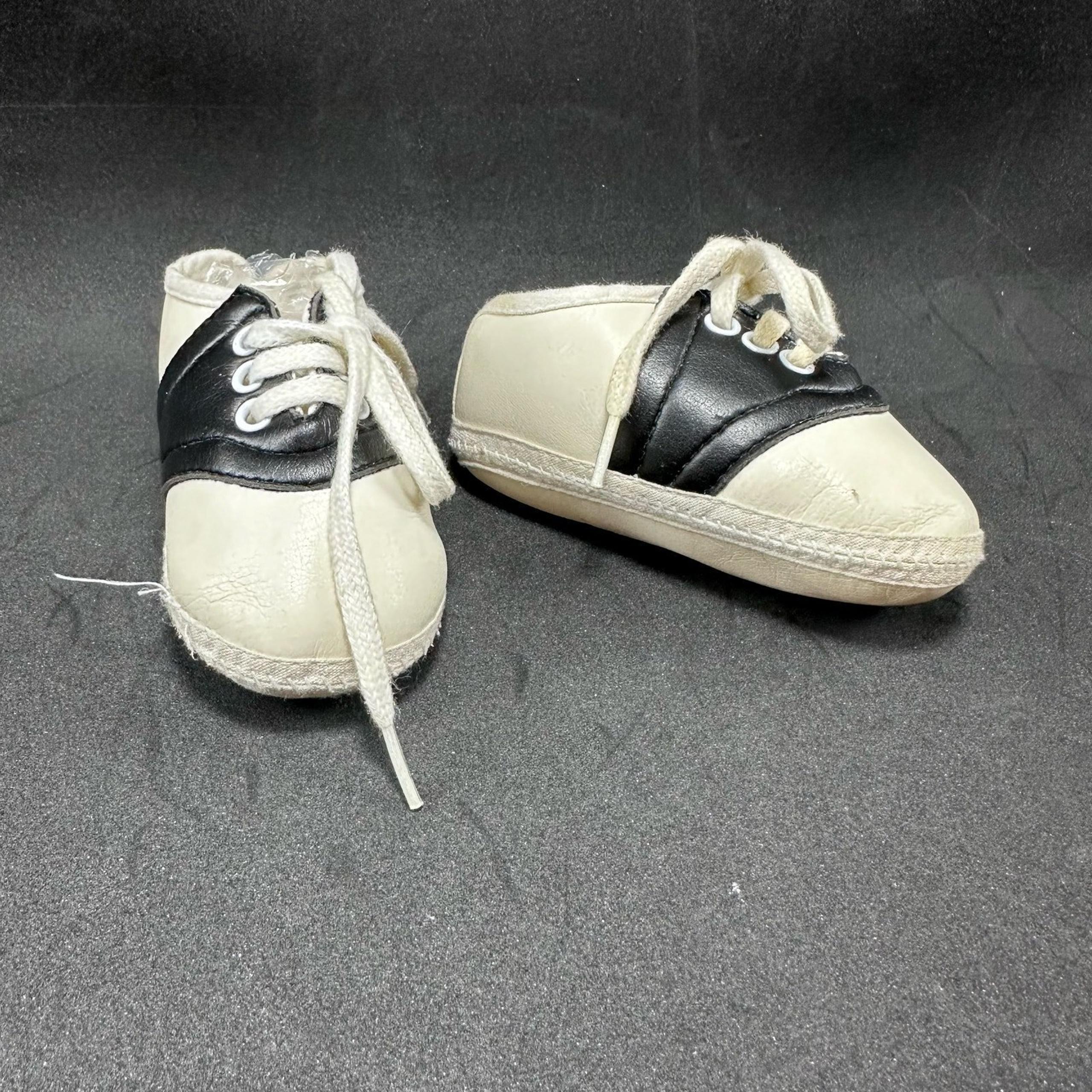 Gold Bug Vintage Infant Saddle Baby Crib Shoe White Leather Black Accent Doll