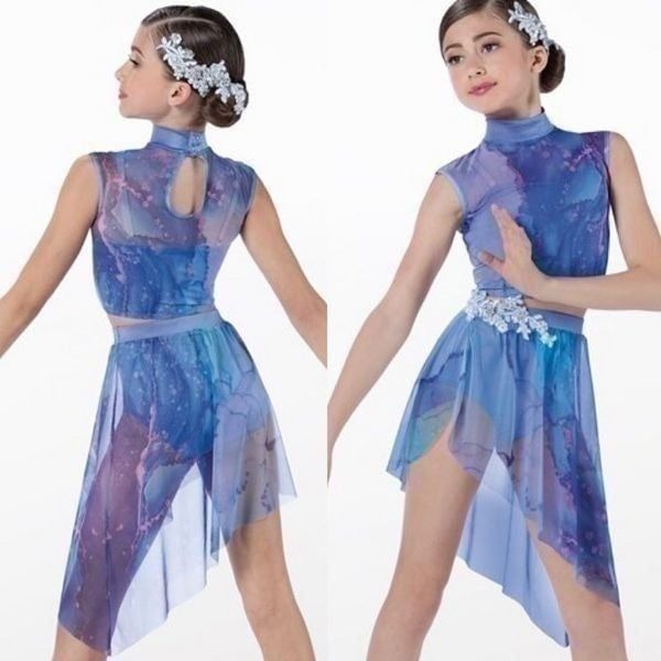 Weissman dance costume 2 piece mesh top skirt Blue tie-dye 14113 Adult XLA