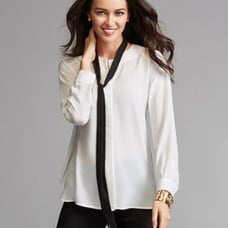 CAbi 3421 Tuxedo Blouse Size Large White Button Down Shirt Removable Neck Tie