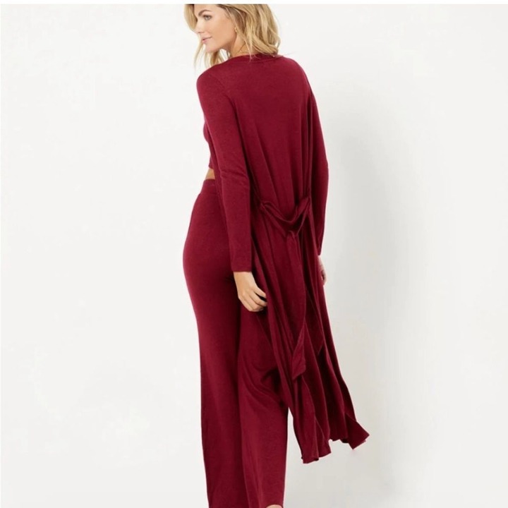 L*SPACE NWT Audrey Duster long sleeve cardigan open front tie waist burgundy XL