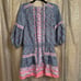 Vintage 2000s Juicy Couture Floral Pink Blue Gray Mini Dress Silk Size 6