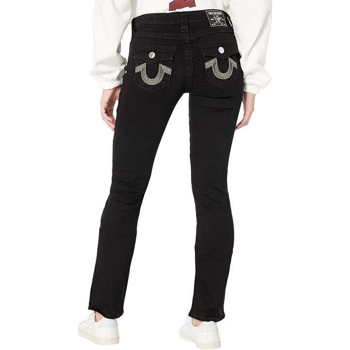 New True Religion Black BILLIE Mid Rise Straight Lurex Stretch Jeans