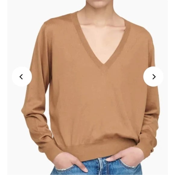 Anine Bing Cashmere Valerie Sweater Tan V Neck size Small