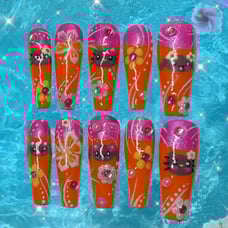 Sunkissed Hello Kitty Luxury Nails ໒꒰ྀིᵔ ᵕ ᵔ ꒱ྀི১