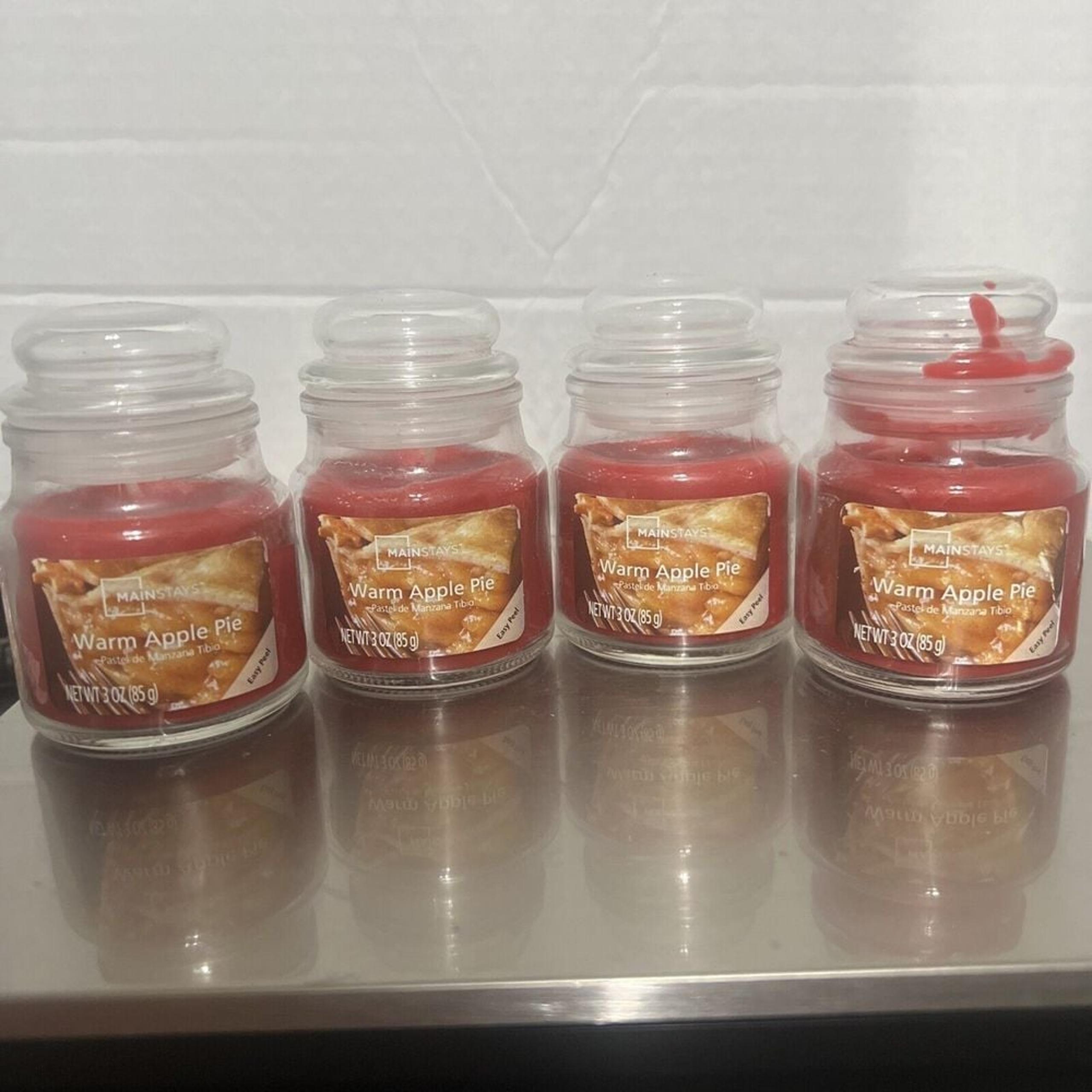 (4) WARM APPLE PIE 3 oz Small JAR CANDLE Mainstays SOY WAX Single Wick Candle