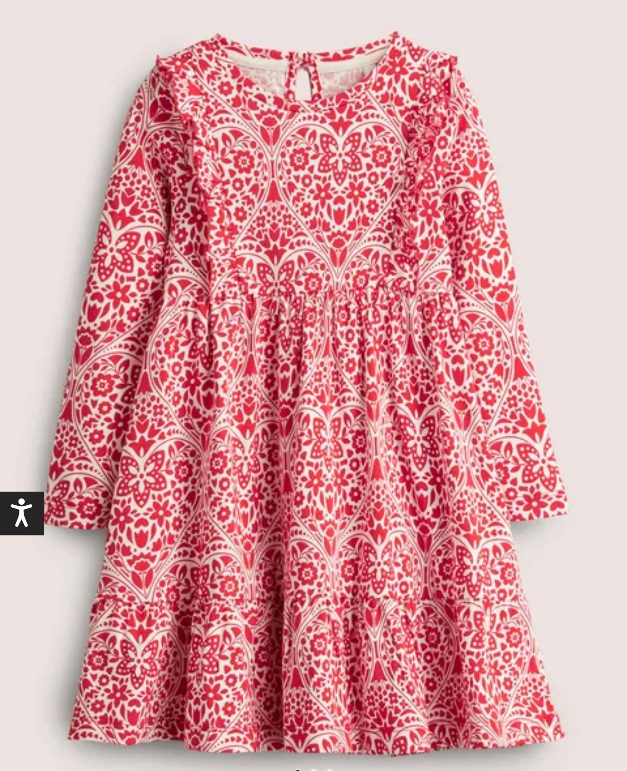 Mini Boden Frill Tiered Jersey Dress Rockabilly Red Folk Hearts 5/6