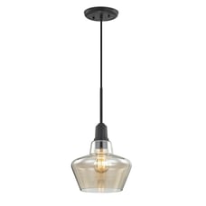 1-Light Aged Bronze Pendant with Amber Plated Glass Shade and Vintage Bulb