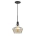 1-Light Aged Bronze Pendant with Amber Plated Glass Shade and Vintage Bulb