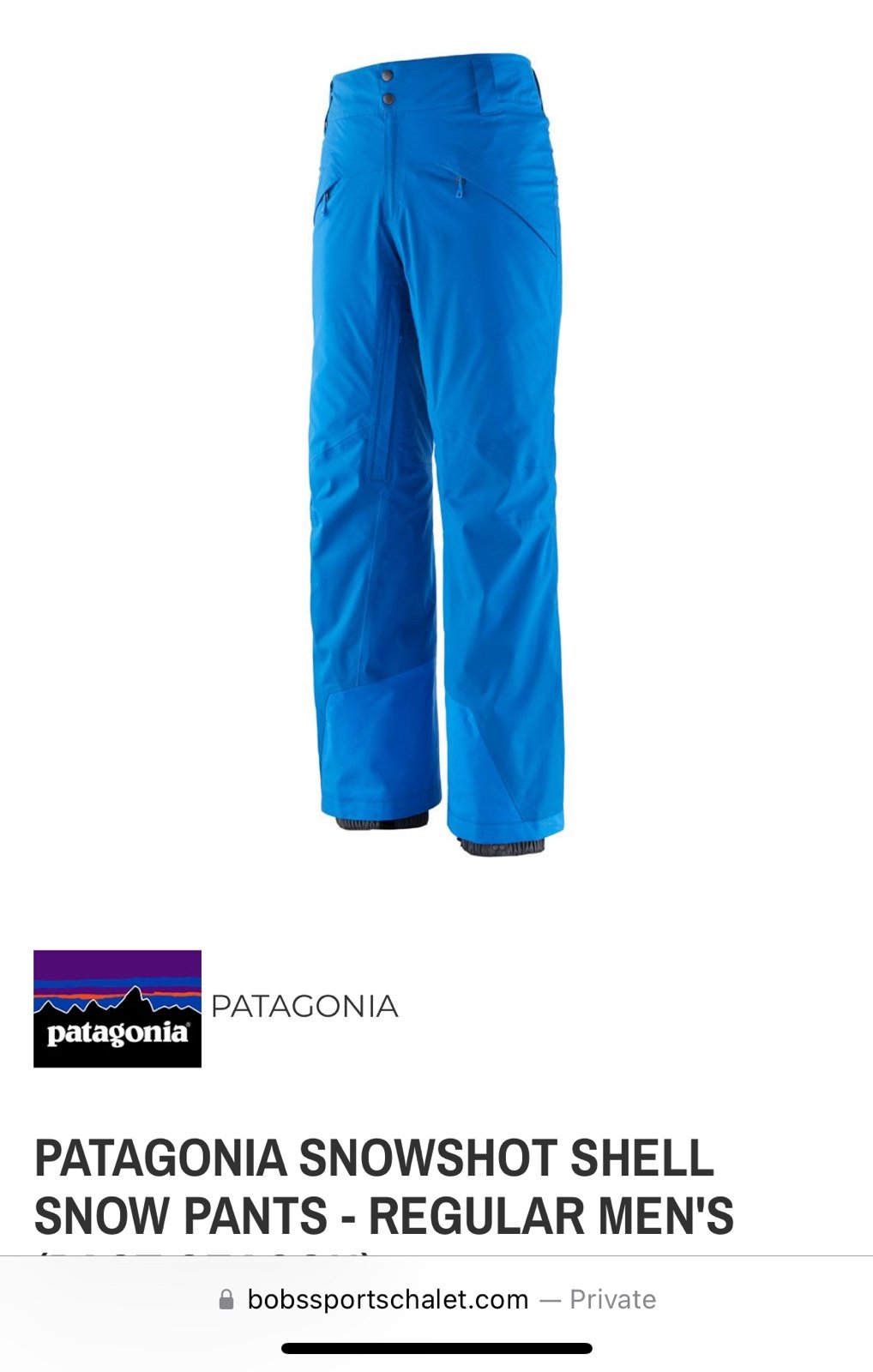 PATAGONIA SNOWSHOT SHELL SNOW PANTS
