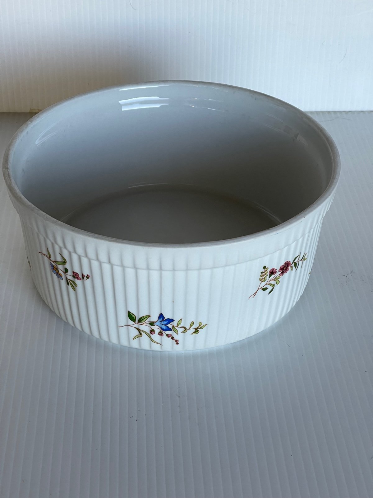 Vintage BIA Cordon Blue Porcelain Floral Oven to Table Soufflé Dish