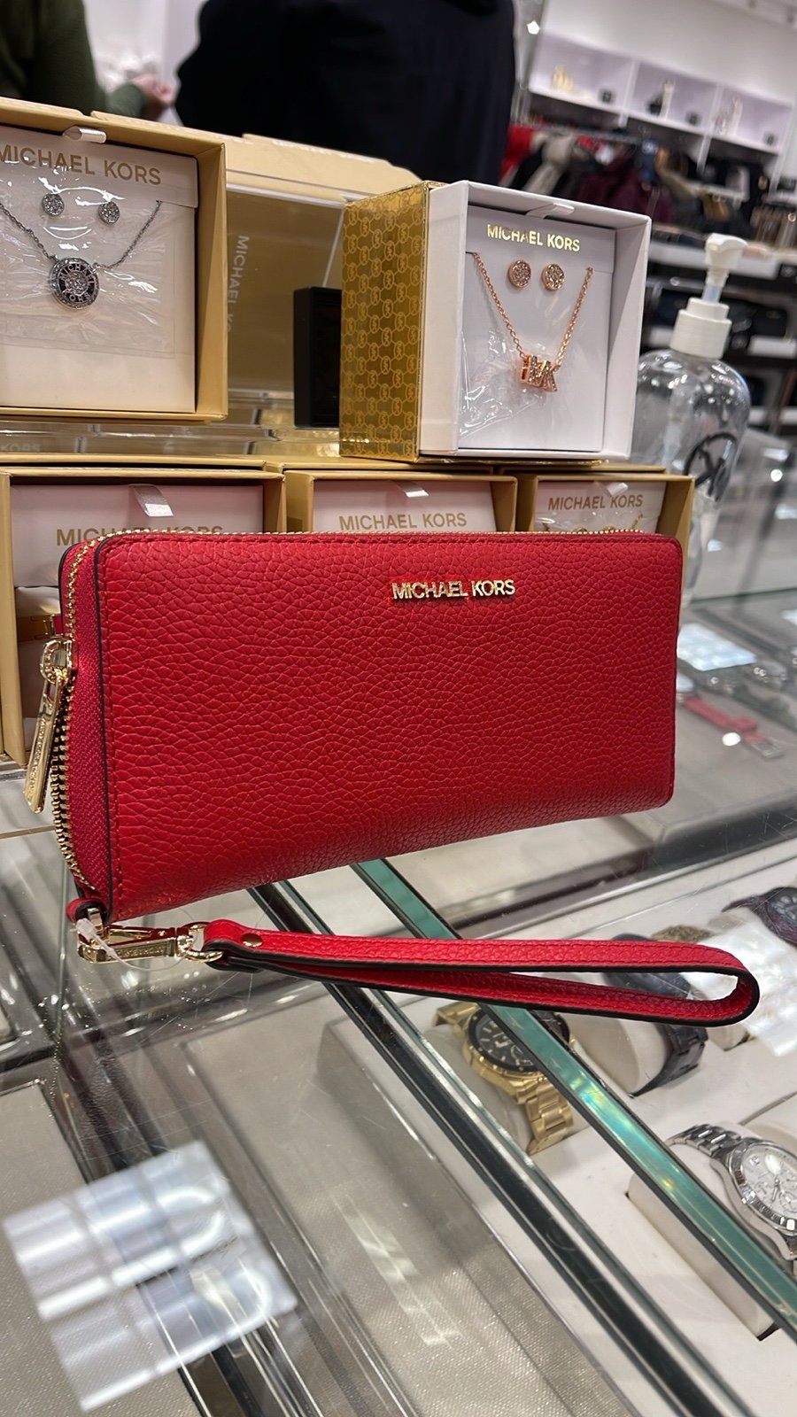MICHAEL KORS Leather Continental Wristlet Phone Case Wallet Bright Red NWT