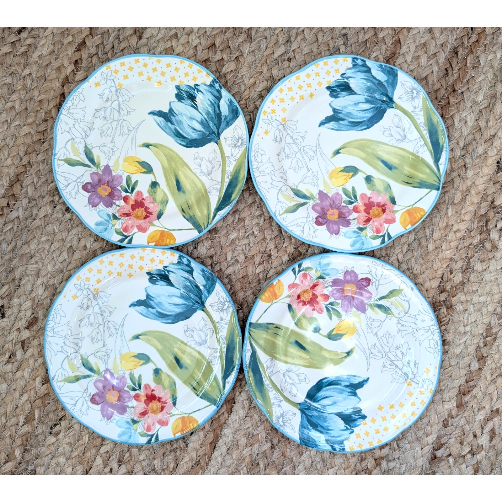 The Pioneer Woman 8.3 inch Blooming Bouquet Floral Salad Plates Set Of 4 NWT