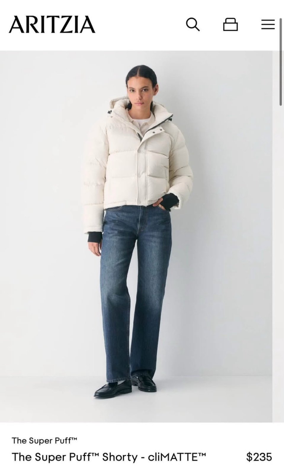 Aritzia Super Puff Shorty Matte Pearl XXS