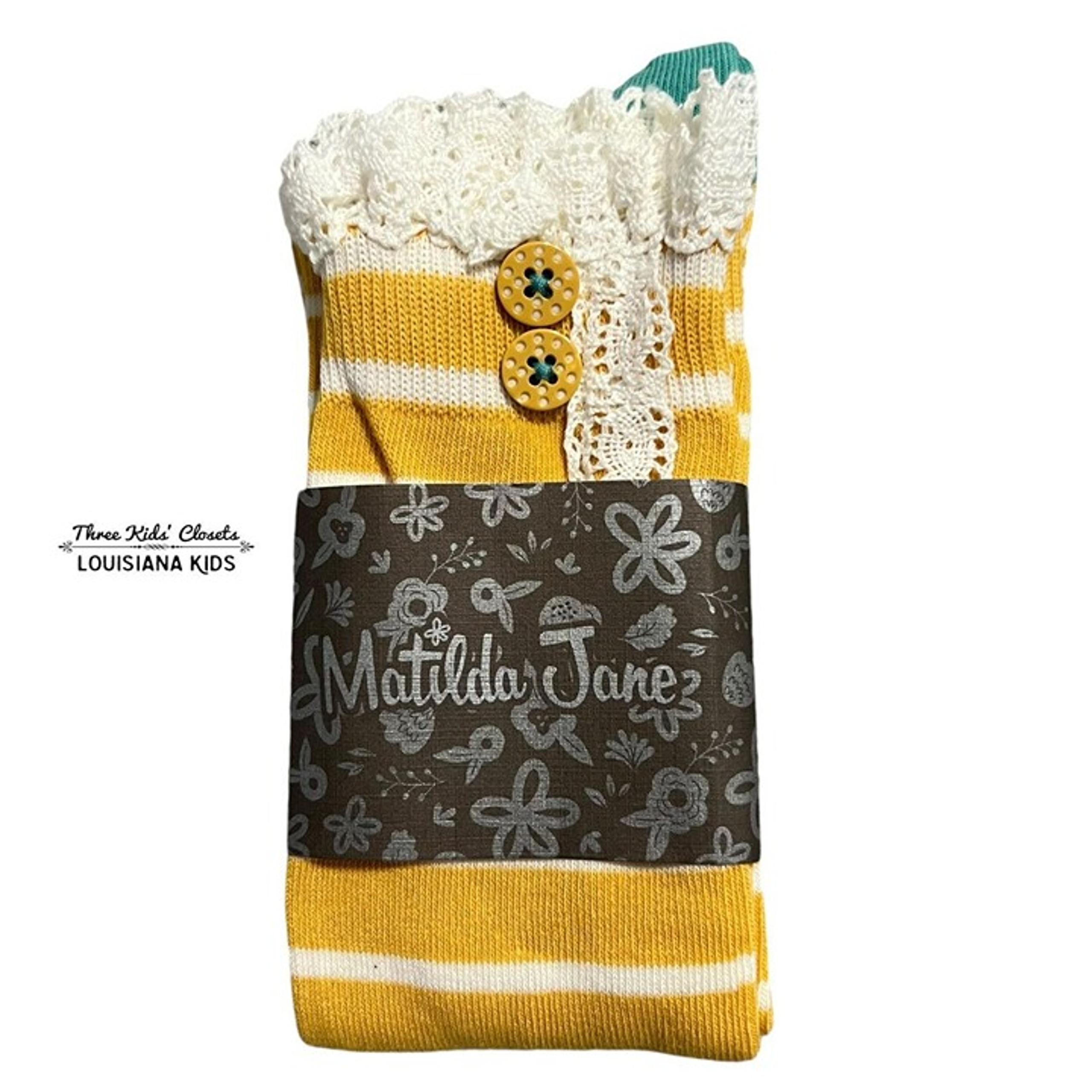 NEW Matilda Jane Sz L Perfectly Paired Yellow Lace Knee Socks