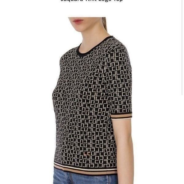 Les Copains Pink Jaquard-Knit Logo Top | Size 6