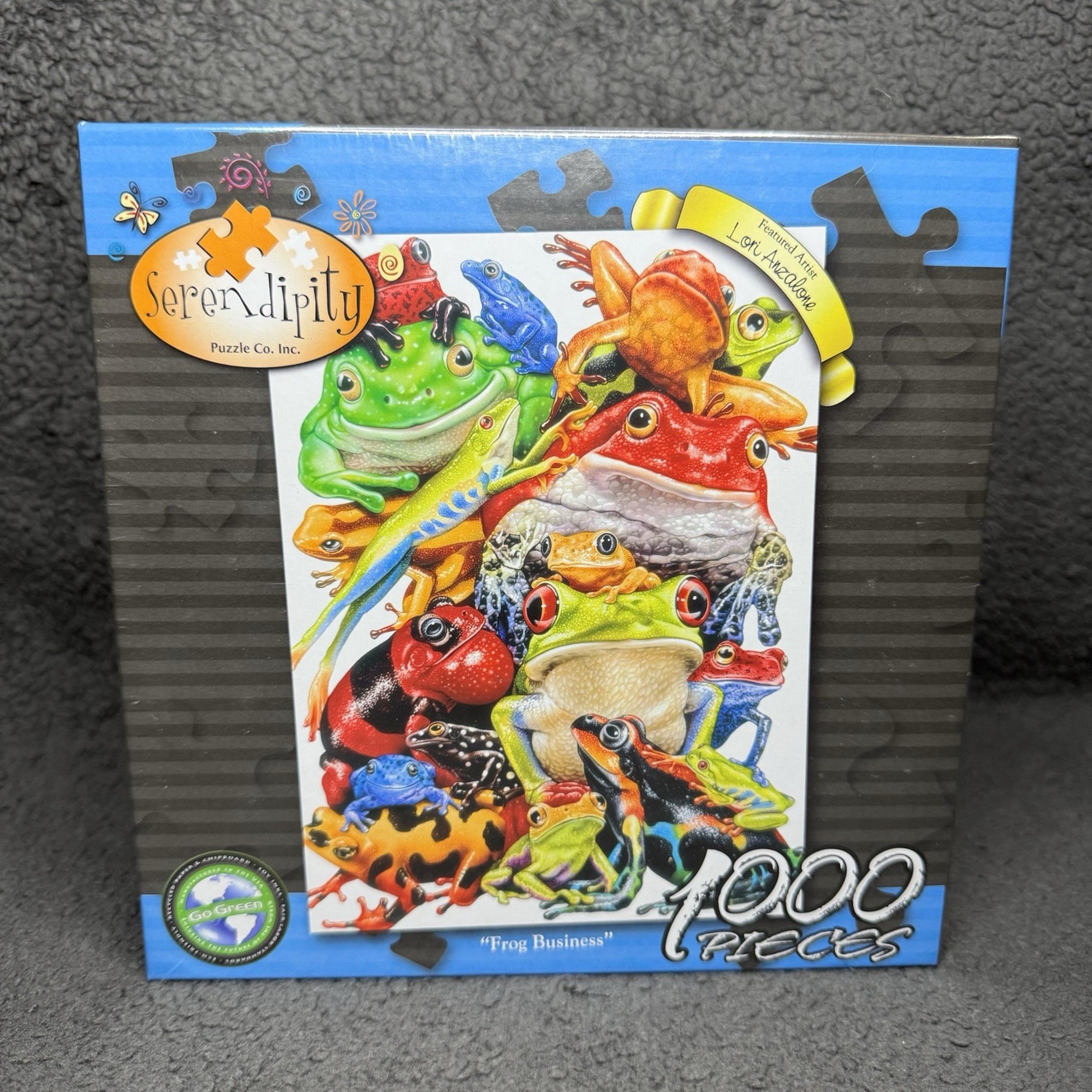 Serendipity Jigsaw Puzzle FROG BUSINESS by Lori Anzalone 1000 Pcs 20"x 27" NEW