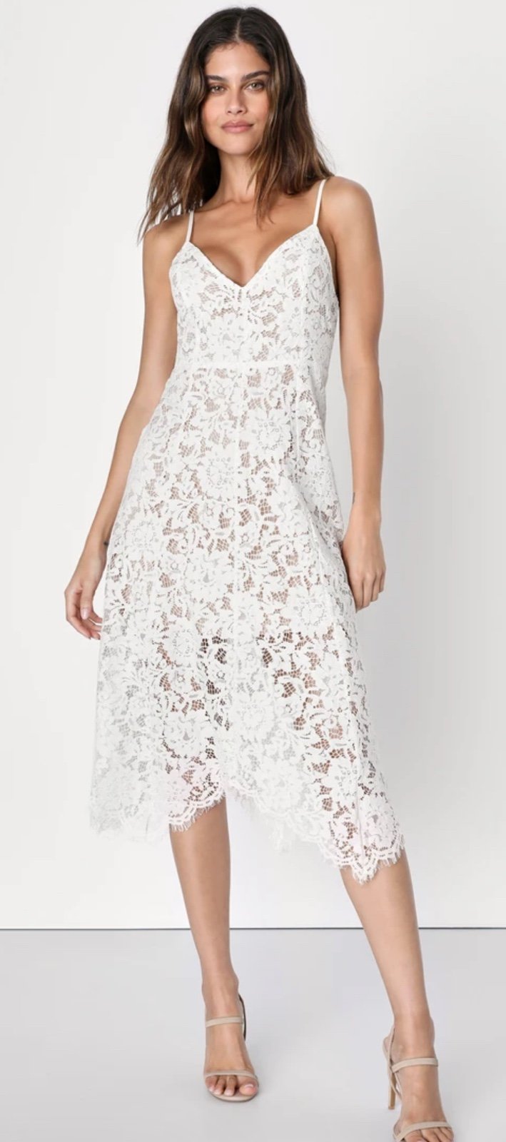 Lulus One Wish White Lace Midi Dress