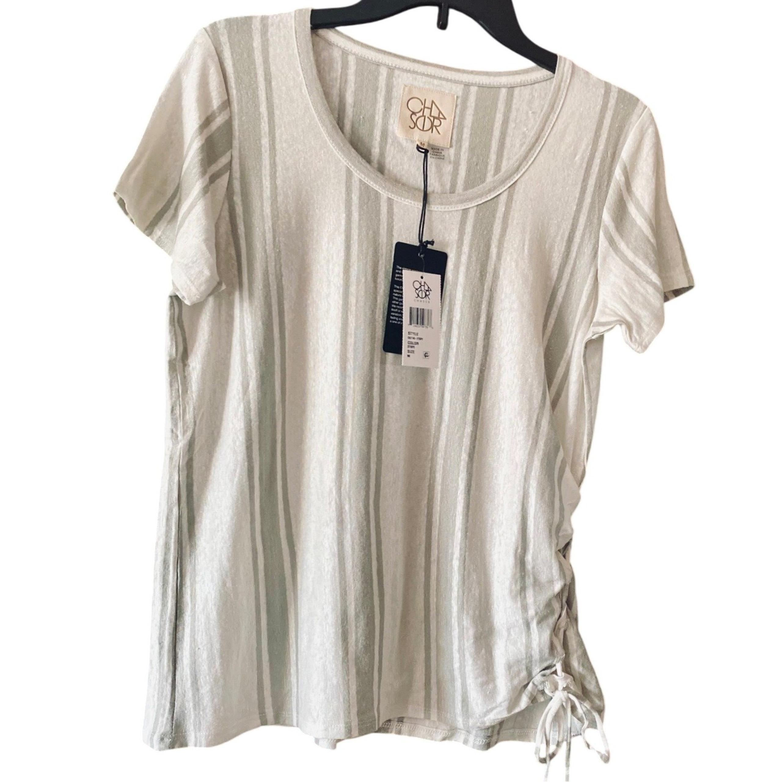 Chaser Striped T-Shirt Side Tie Detail Casual Top Women's Size M NWT