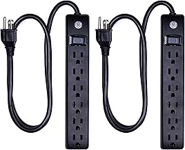 GE 6-Outlet Surge Protector 2 Pack, 3 Ft Extension Cord, Power Strip