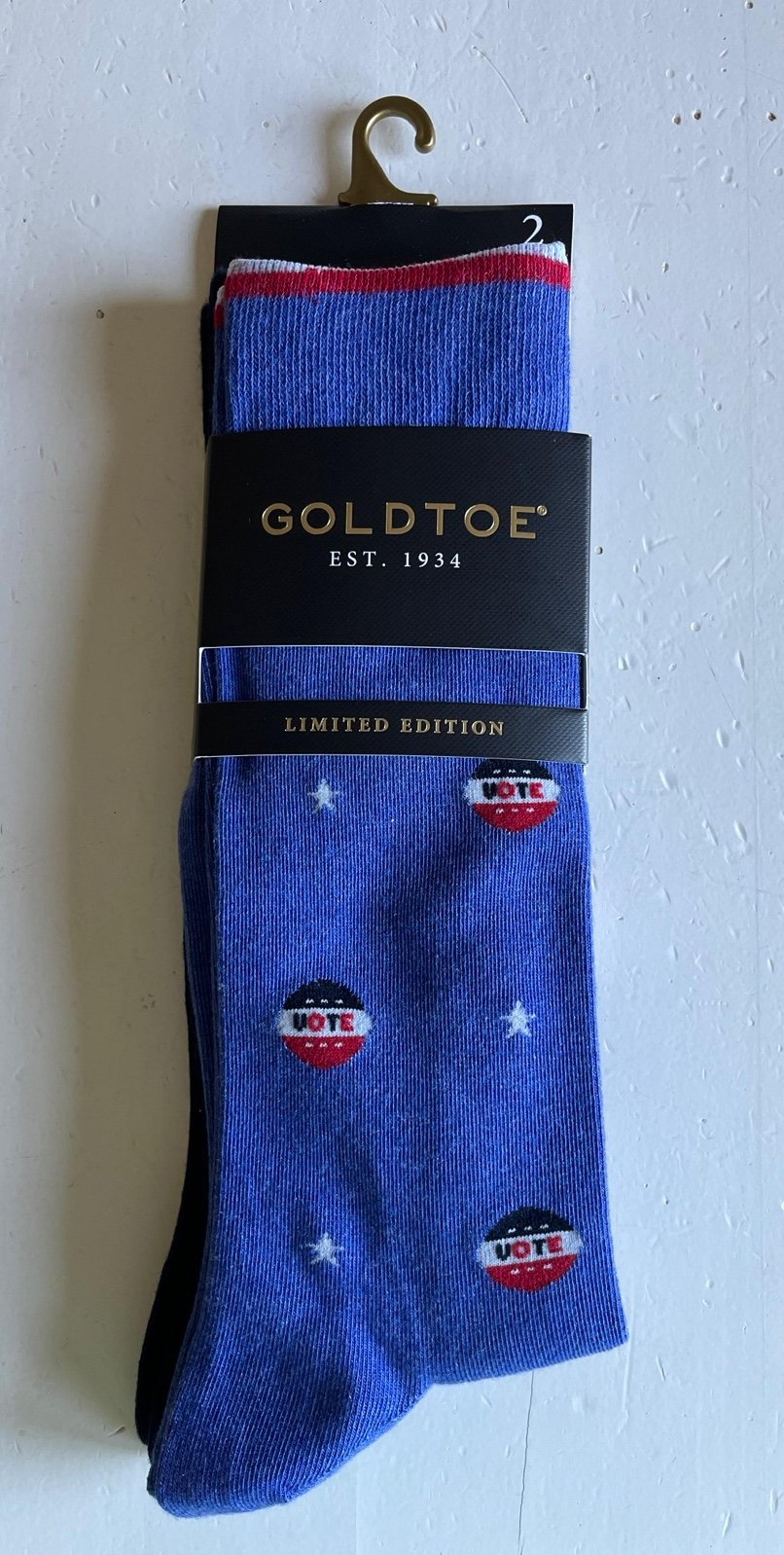 Vote Theme Red White Blue Mens Goldtoe Dress Socks 2 Pairs Shoe Size 6-12-1/2NEW