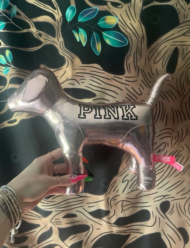 VS PINK VINTAGE RARE HTF LARGE HOLIDAY CHROME ROSE GOLD PLUSH DOG — 9/17