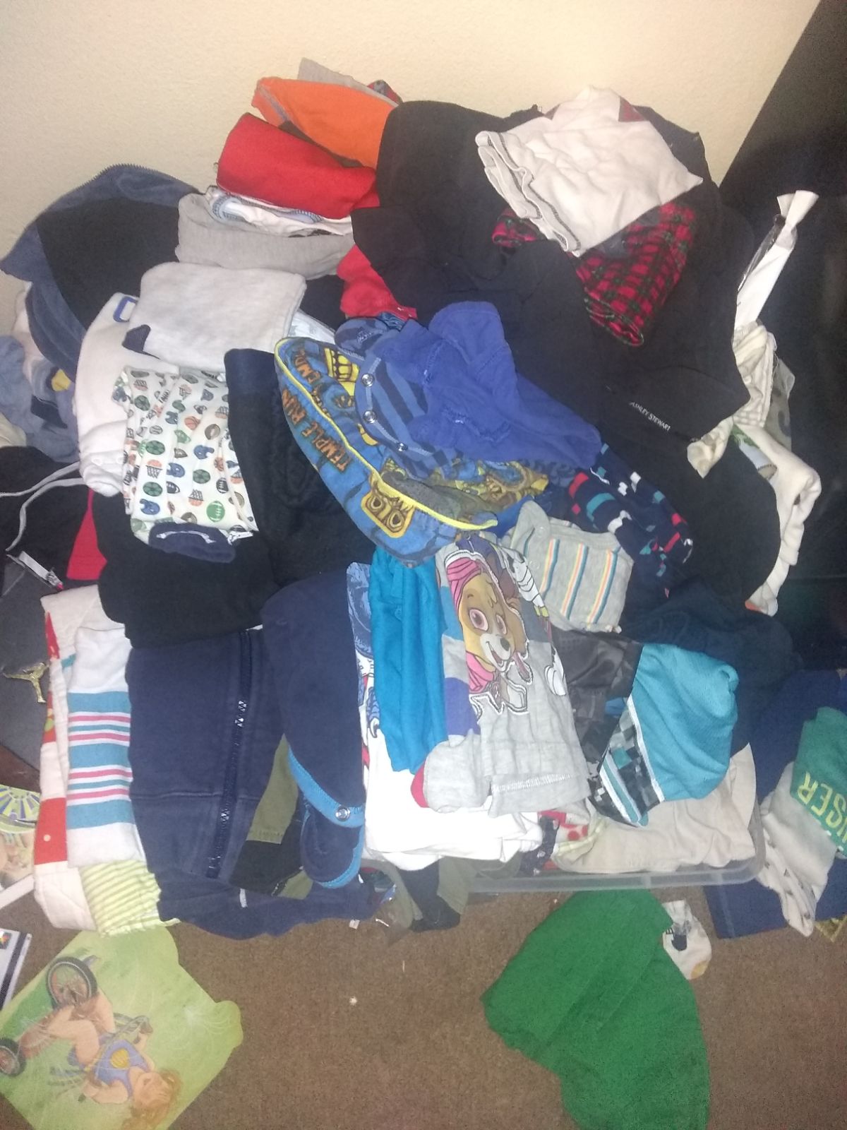 baby boy clothes and Pampers and bath tu
