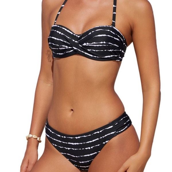 NEW Black Boho Stripes Push up Bikini Set