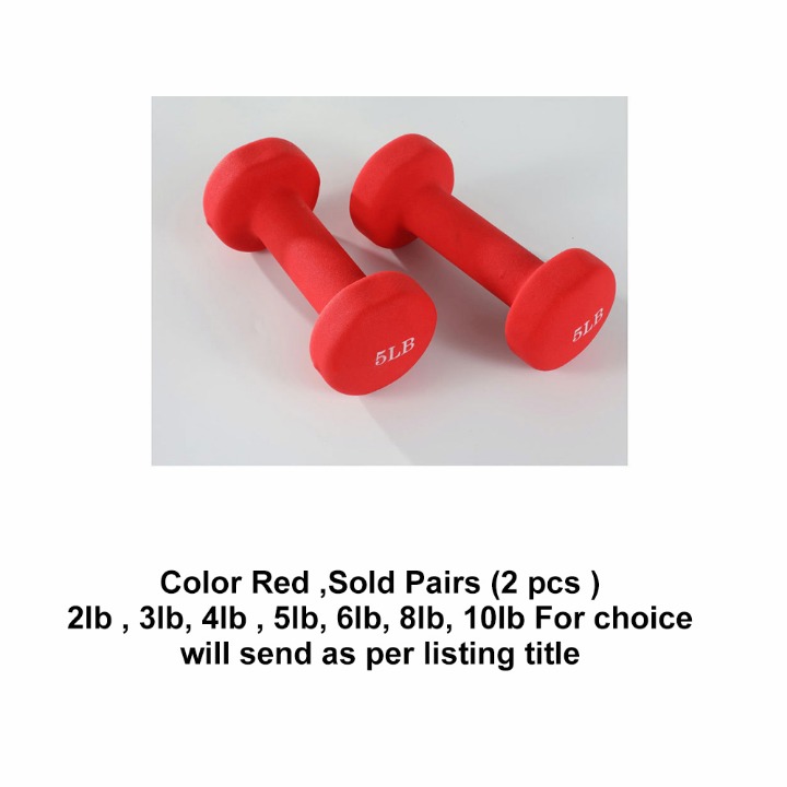 Pair 5 lb x 2 Red Dumbbells Hex Vinyl Coated Hand Fitness Weights Training