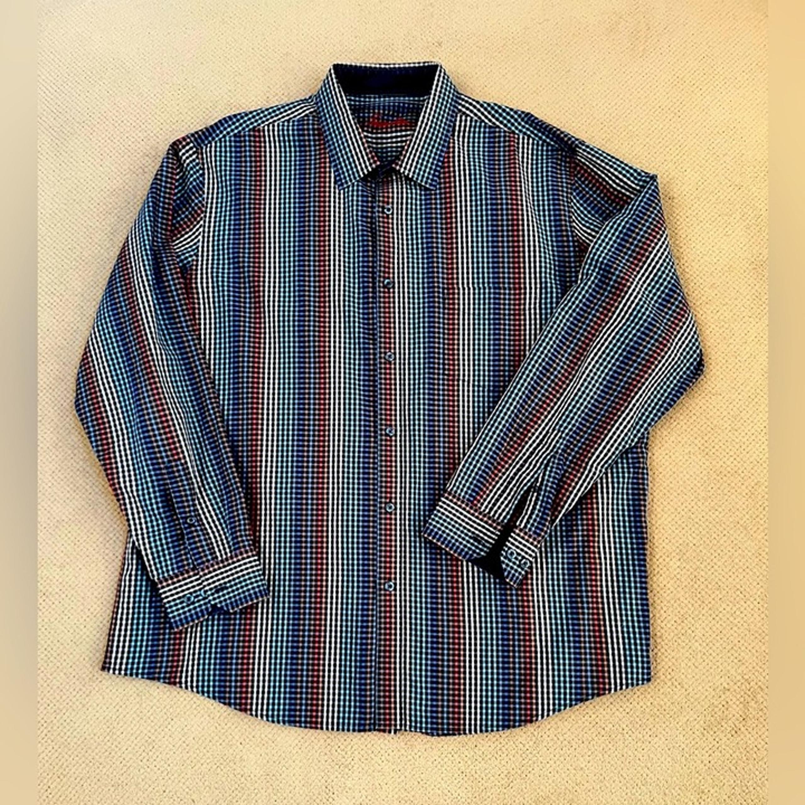 Tasso Elba Men’s XXL Cotton Multi Colored Button Front Long Sleeve Dress Shirt