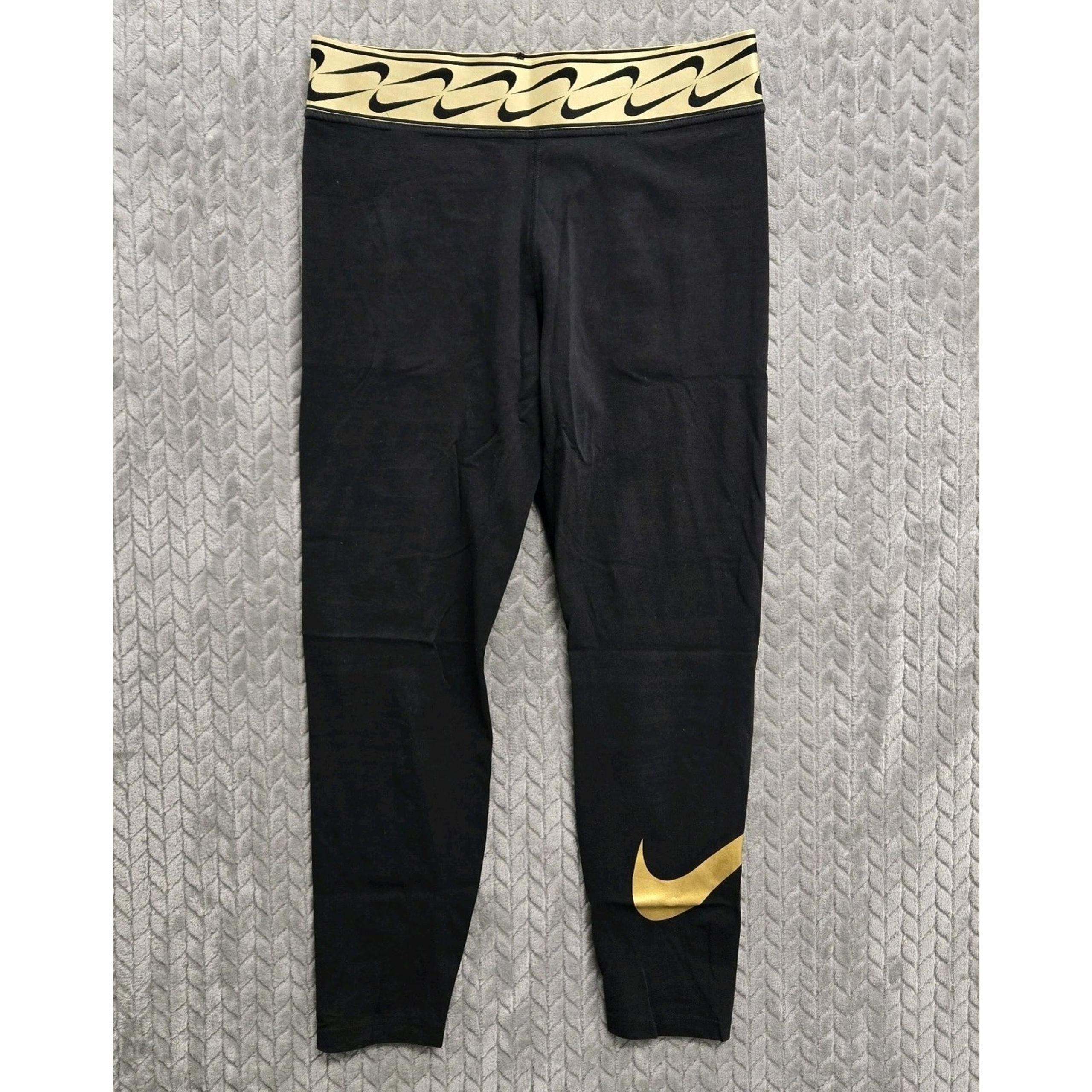 NIKE Pro Women's Logo Tape Tights Black Gold CJ6341-011 Size Large Pants