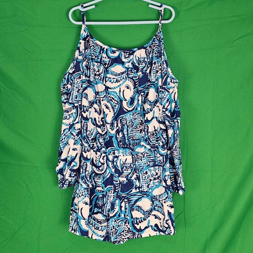 Lilly Pulitzer Girls Keep On Trunkin Elephant Short Romper XL 12 14