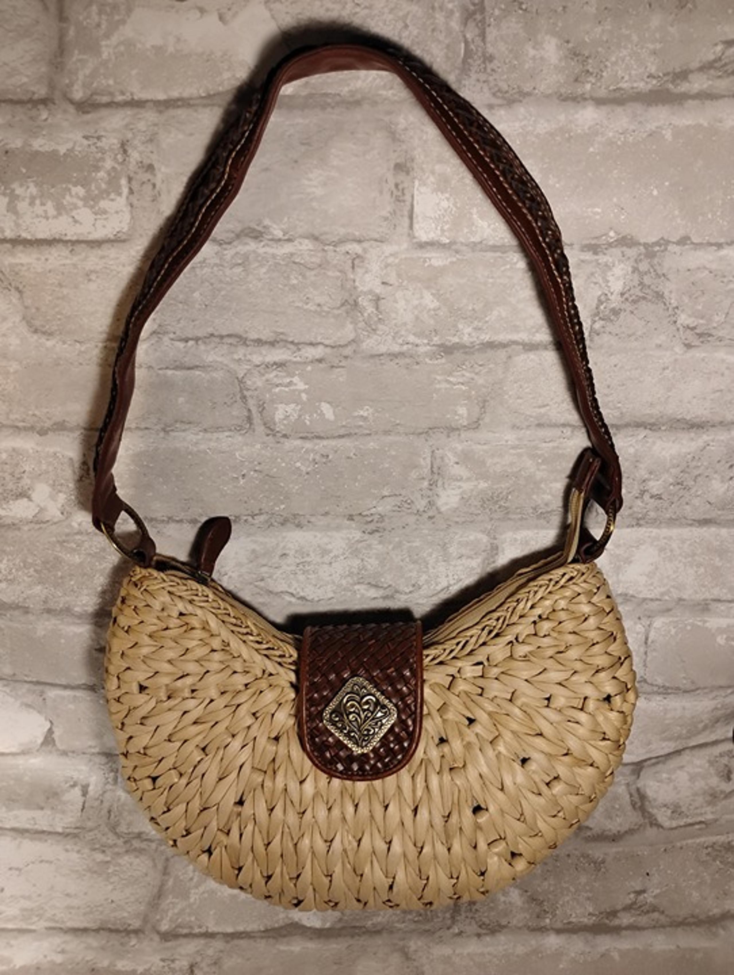 COLDWATER CREEK WOVEN Coldwater Creek Straw and Leather Trimmed Shoulder Bag