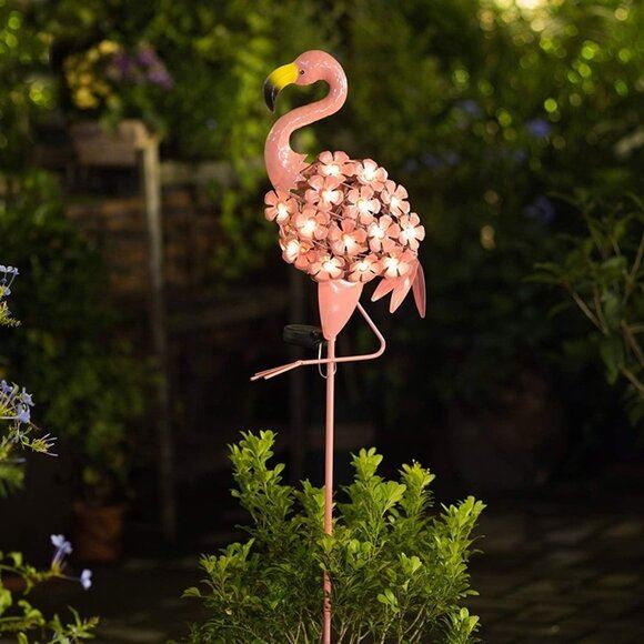 NEW Garden Solar Lights, Flamingo Pathway Outdoor Stake Metal Lights,