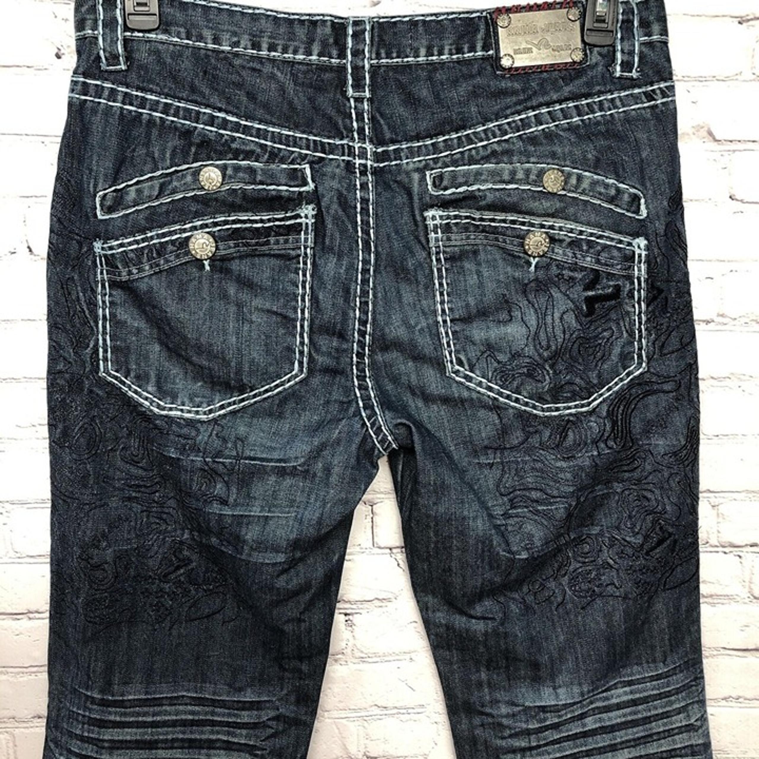 Vtg Denim Co Embroidered Thick Stitch Baggy Skater Urban Skater Jeans Sz 38 - Hama