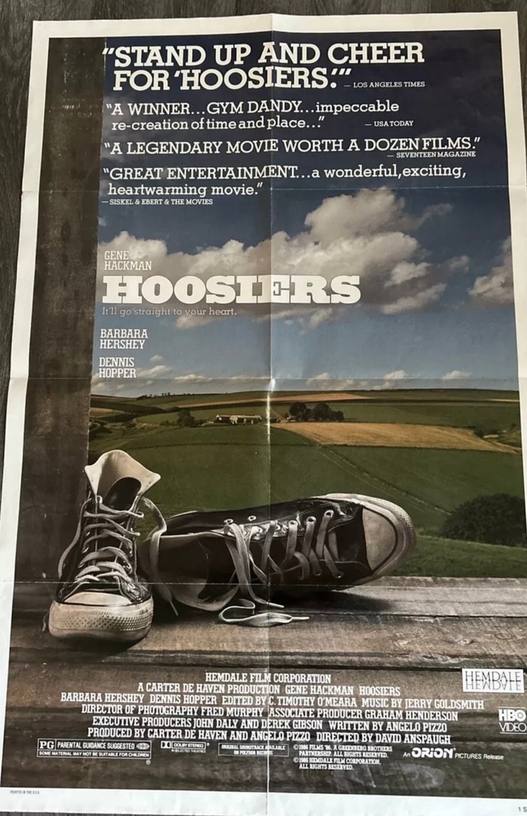 HOOSIERS,27 x 41, ONE SHEET, 1986, Hackman,Hershey, Hopper