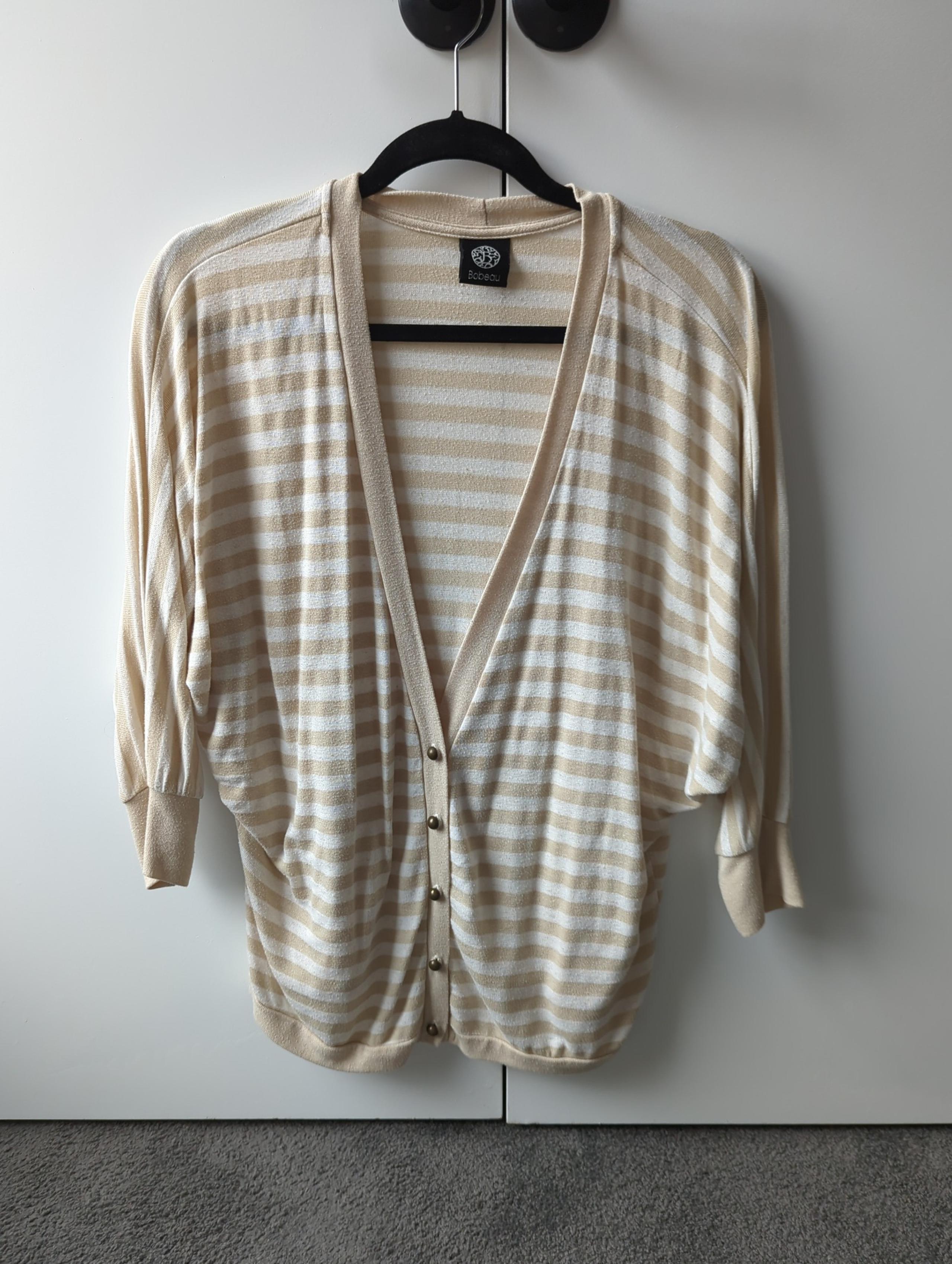 Bobeau Womens Button Front Striped Cardigan Sz S