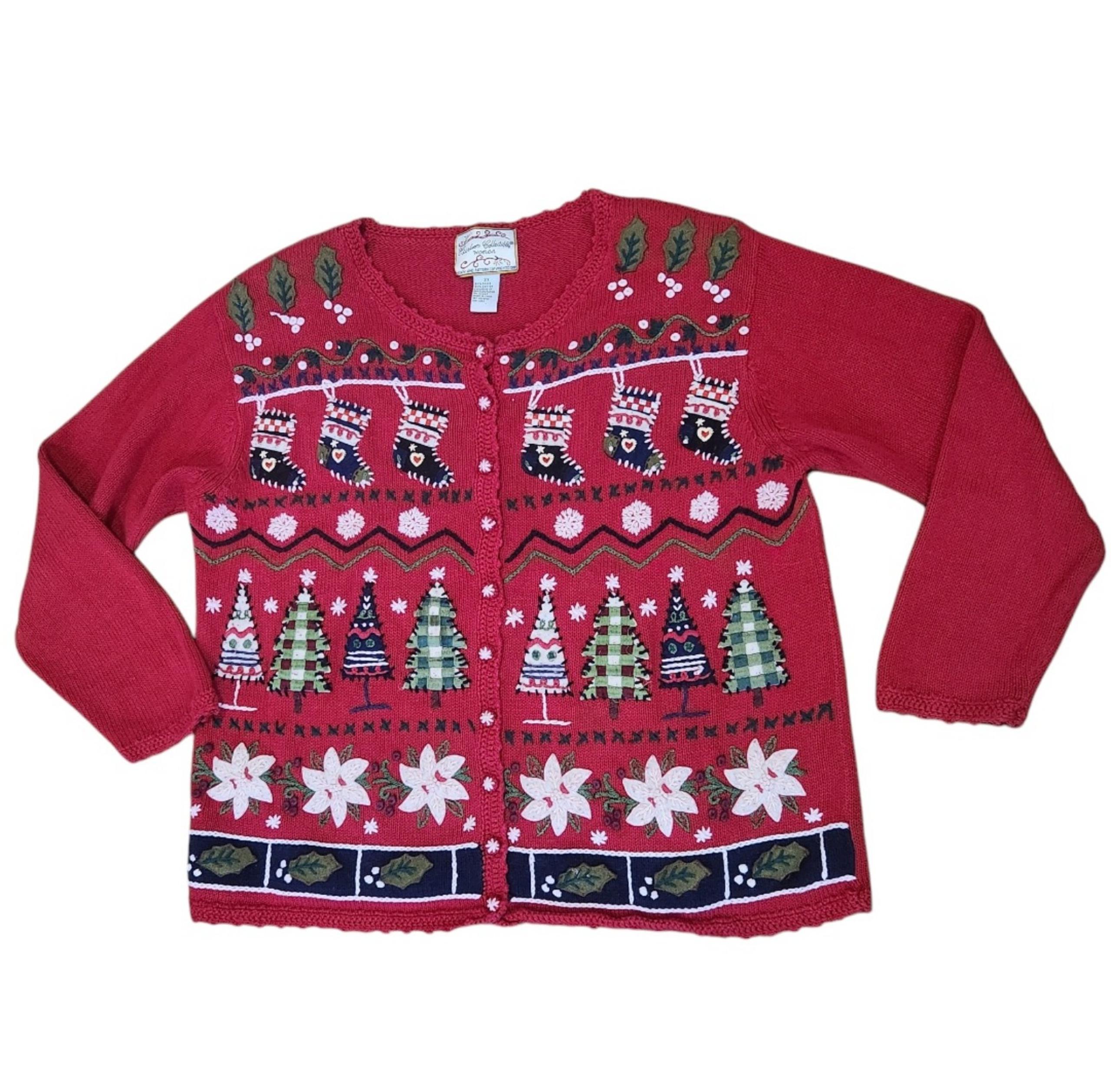 Heirloom Collectibles Christmas Cardigan Sweater Sz 2XL Red Holiday Ugly