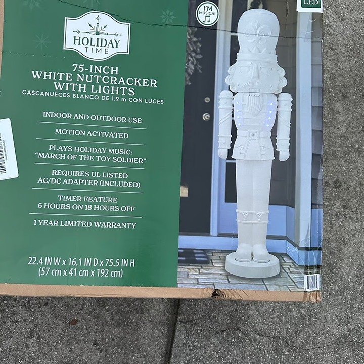 75” White Nutcracker Holiday Time Christmas Decoration w/Lights