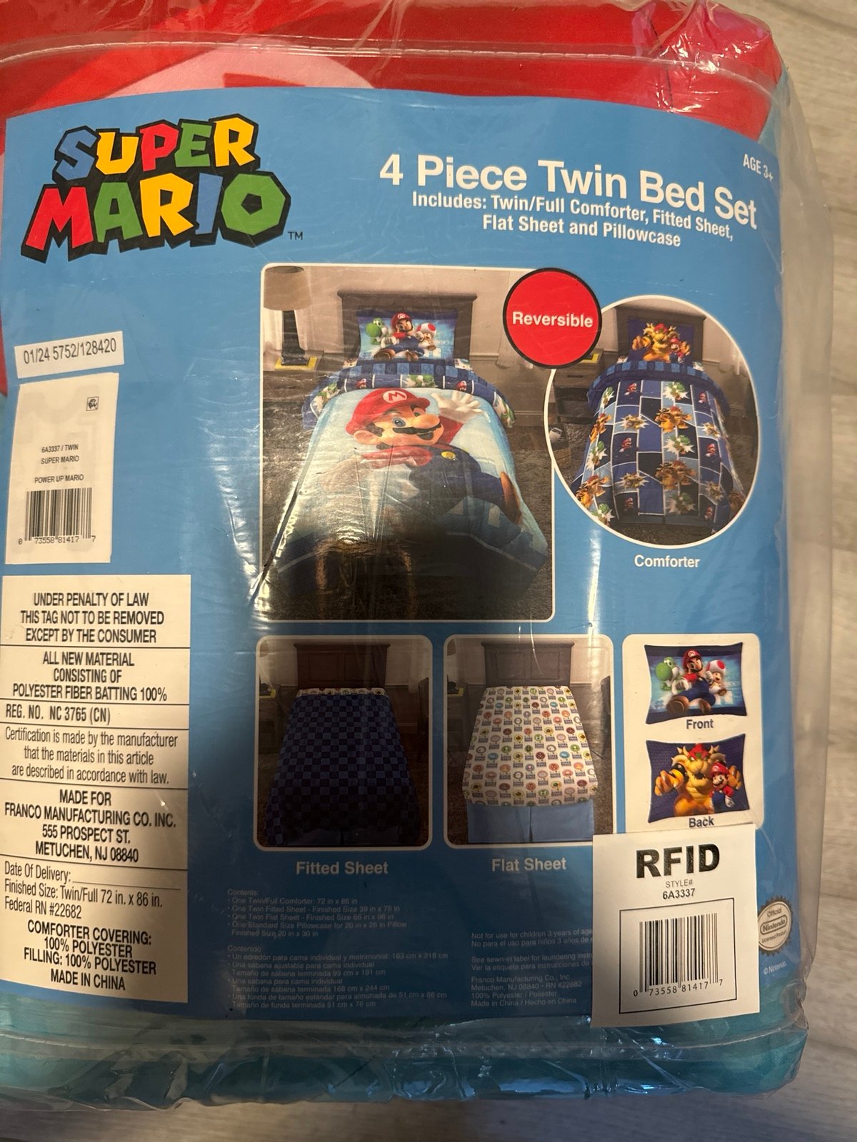 4 pieces twin bed set super mario