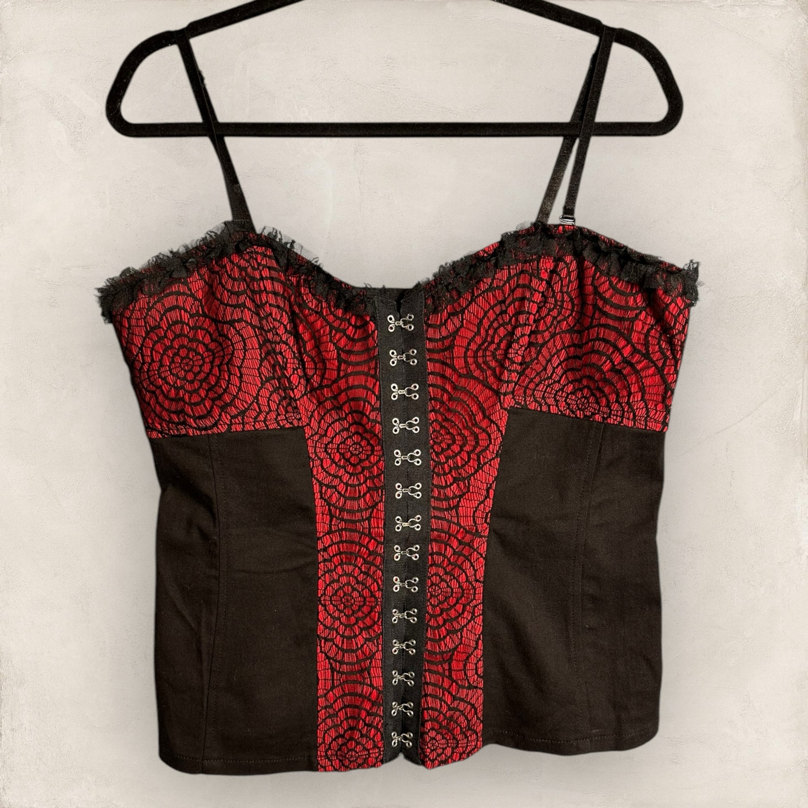 Y2K ROYAL BONES RED LACE CORSET TOP SIZE xl grunge emo mallcore early 2000s