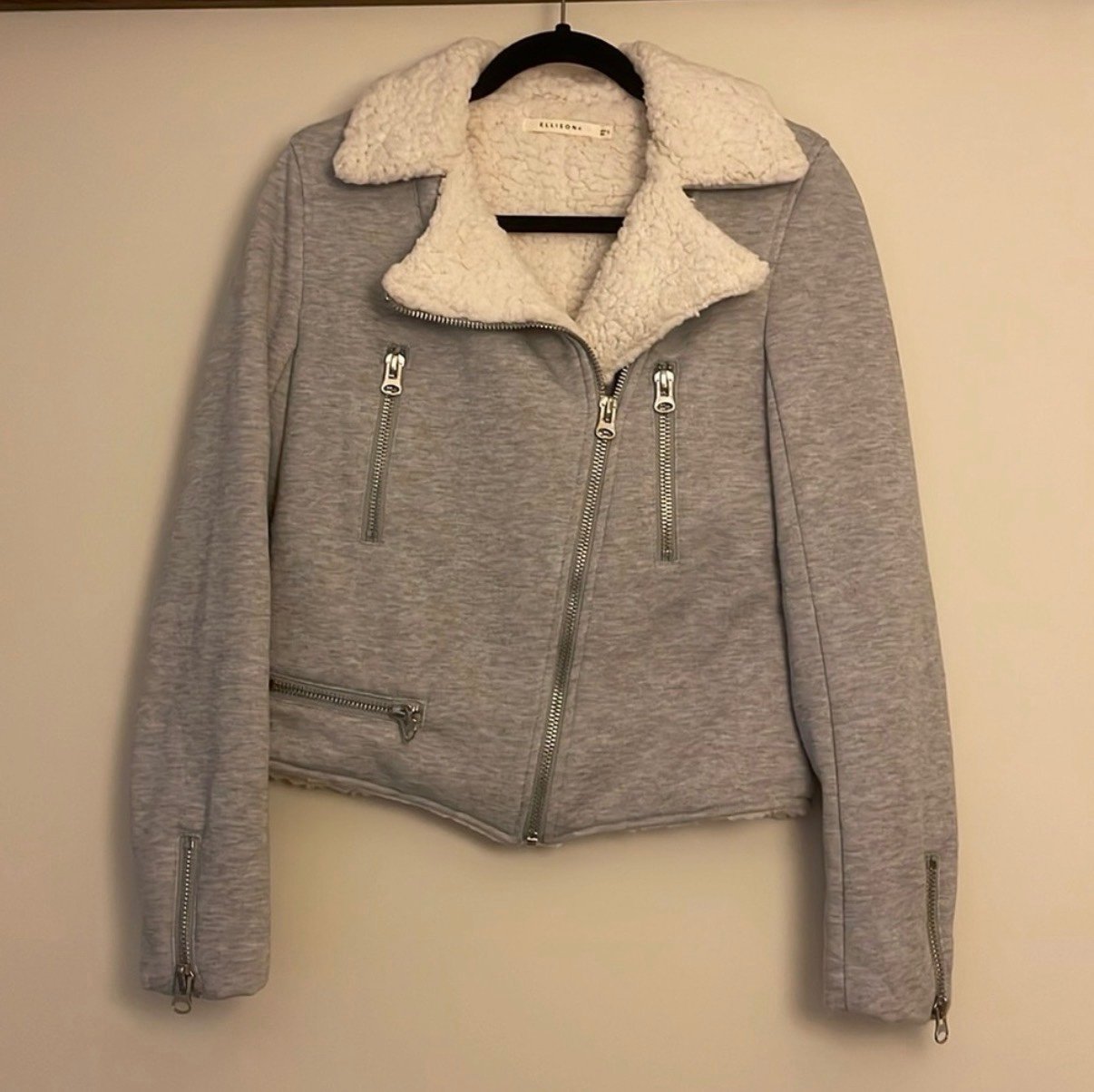 NWOT Anthropologie Gray Sherpa Lined Moto Jacket