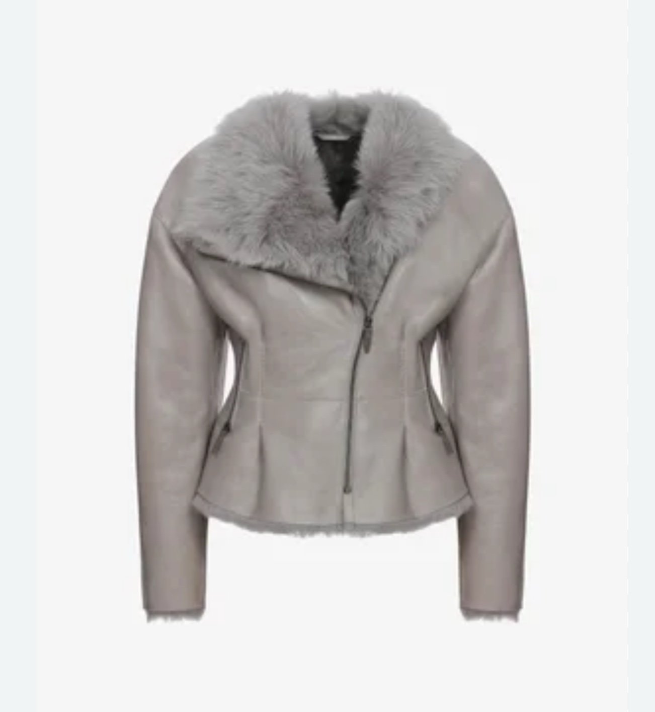 Alberto Makali Faux Suede Lambskin Fur Collar Moto Jacket Beige Winter Outwear M