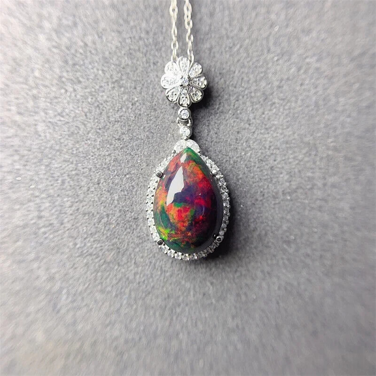 Colorful Fire Opal Pendant necklace, Natural Black Opal Teardrop Pendant 7.6CT